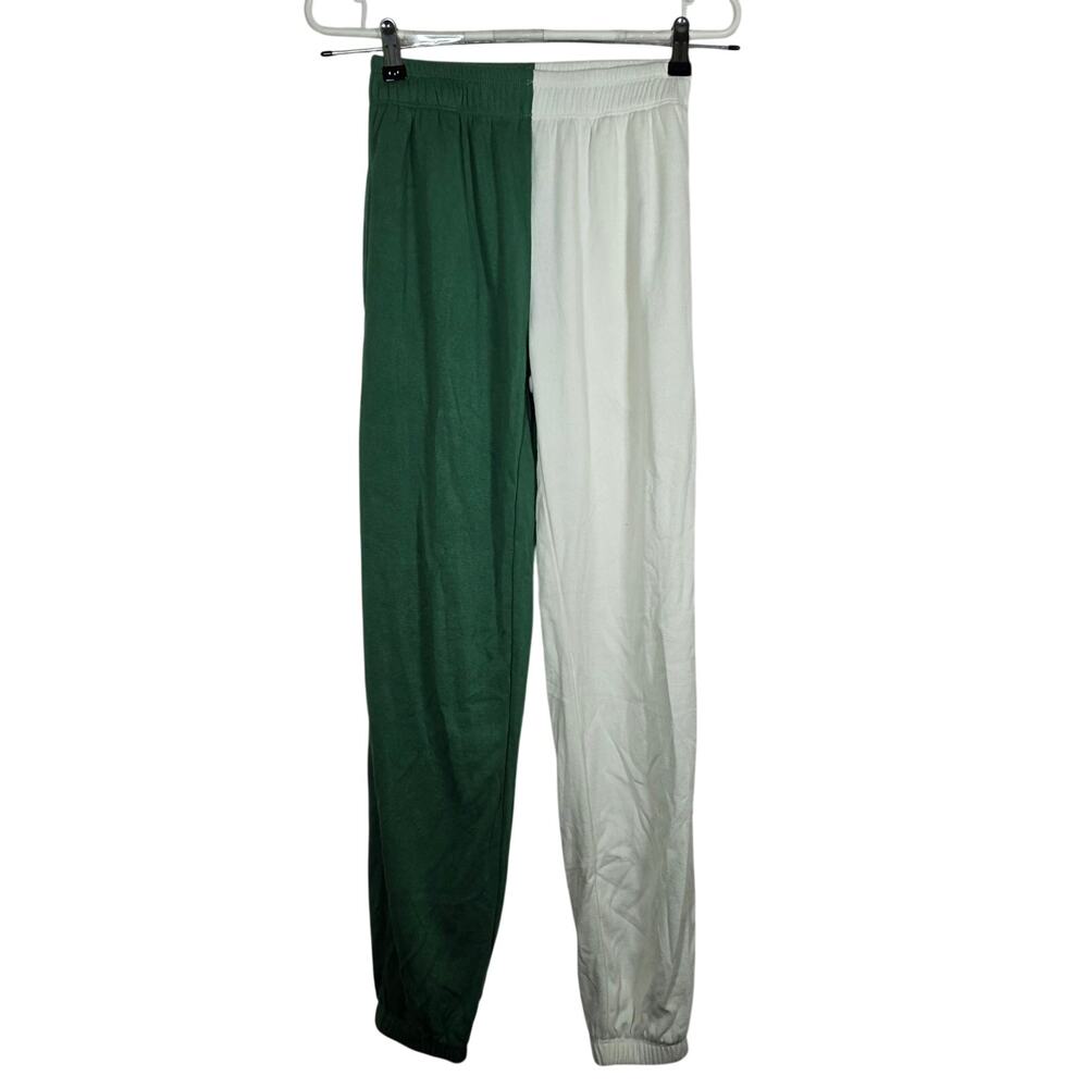 Somewhere in L.A. Two Tone Colorblock Jogger Sweatpants Green Cream Women’s XS